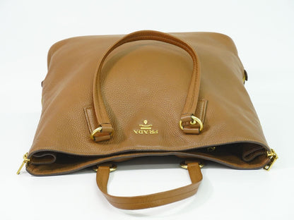 Prada Leather Shoulder Bag Tote Brown — view 5