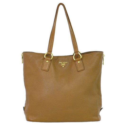 Prada Leather Shoulder Bag Tote Brown