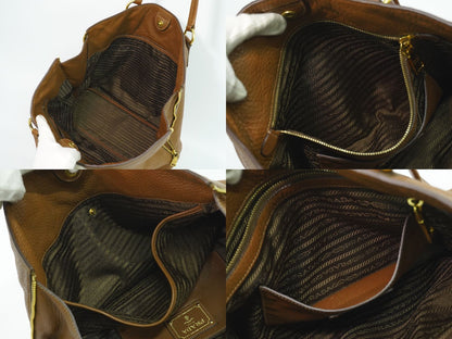 Prada Leather Shoulder Bag Tote Brown — view 8