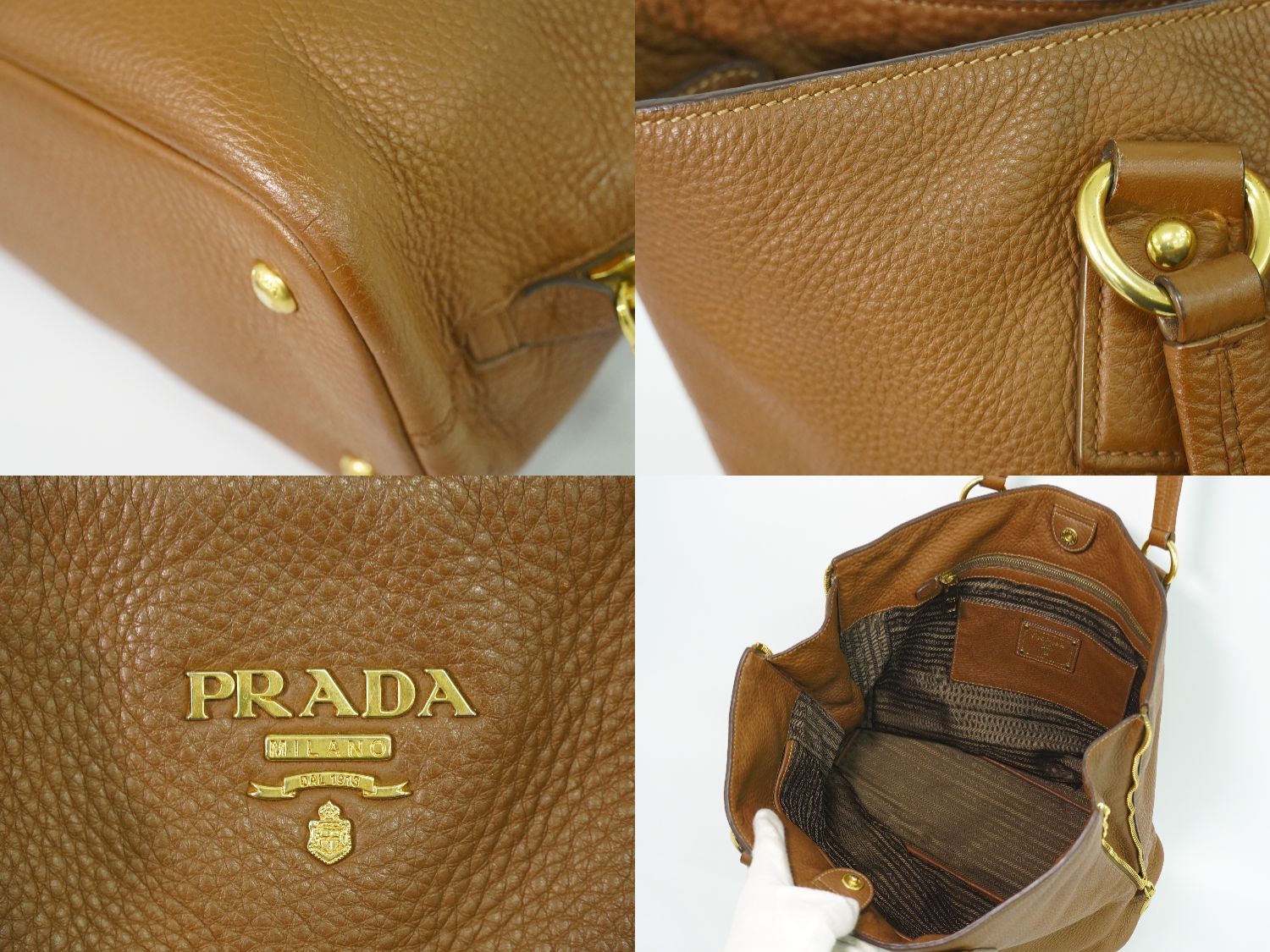 Prada Leather Shoulder Bag Tote Brown — view 7