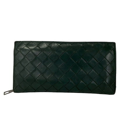 Bottega Veneta Wallet Zip Around Intrecciato Dark Green Leather