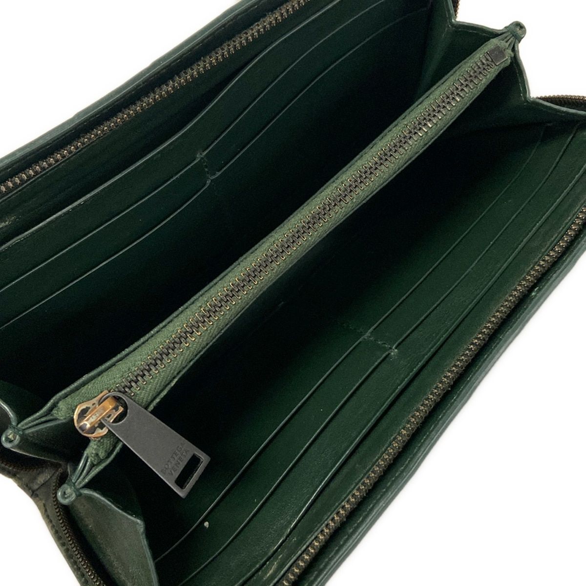 Bottega Veneta Wallet Zip Around Intrecciato Dark Green Leather — view 3