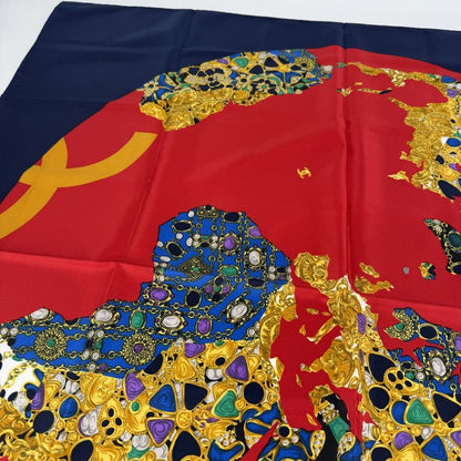 Chanel Scarf CC Logo Items Large Motif Silk Navy Red — view 5