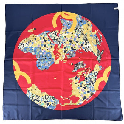 Chanel Scarf CC Logo Items Large Motif Silk Navy Red — view 2