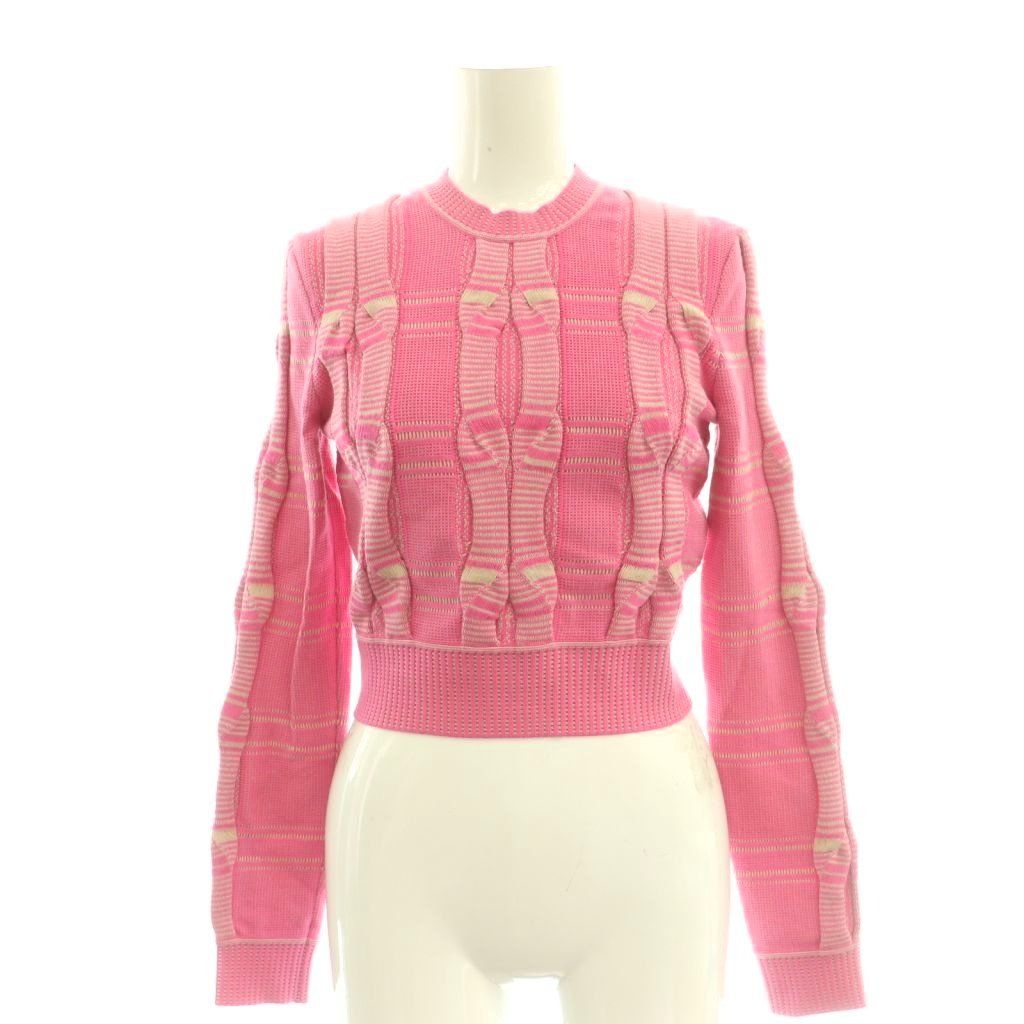 Fendi Knit Cropped Jacquard 38 Pink SY Sweater