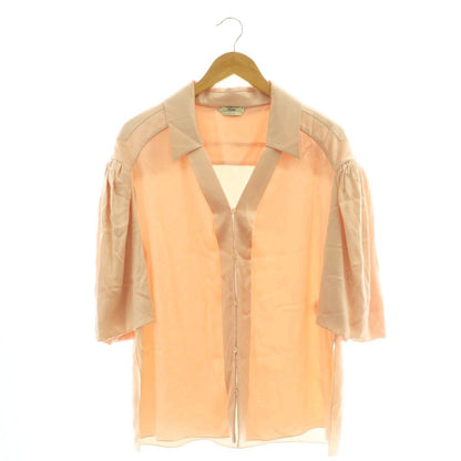 Fendi Blouse Half Sleeve Silk Open Collar 36 Beige SY