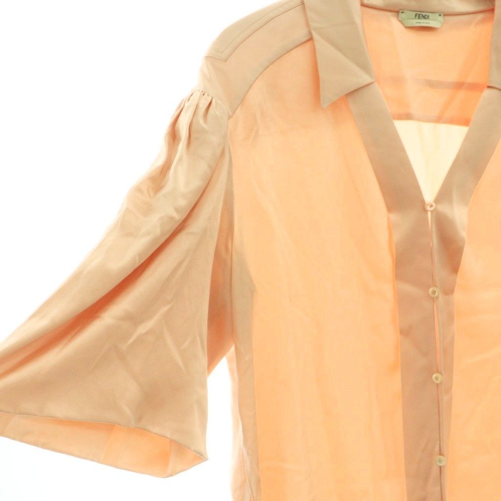 Fendi Blouse Half Sleeve Silk Open Collar 36 Beige SY — view 3