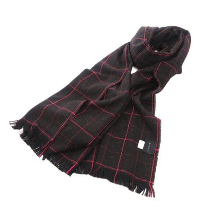 Gucci Scarf Shawl Wool Plaid Fringe Black Pink