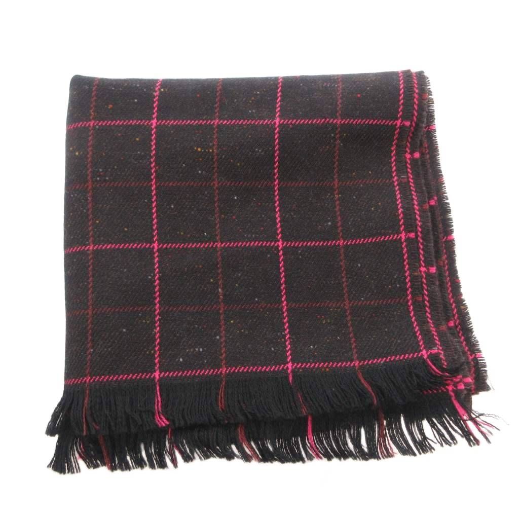 Gucci Scarf Shawl Wool Plaid Fringe Black Pink — view 2