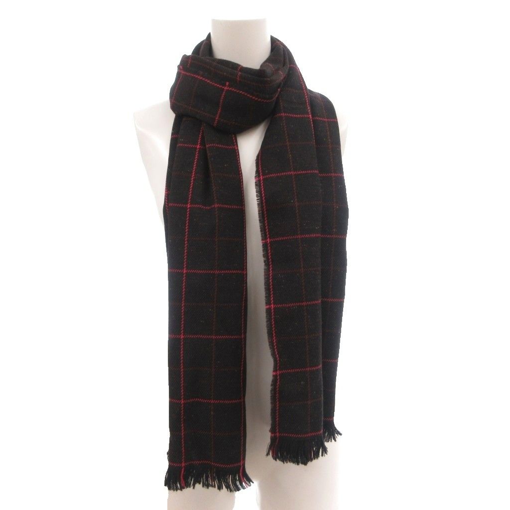 Gucci Scarf Shawl Wool Plaid Fringe Black Pink — view 4