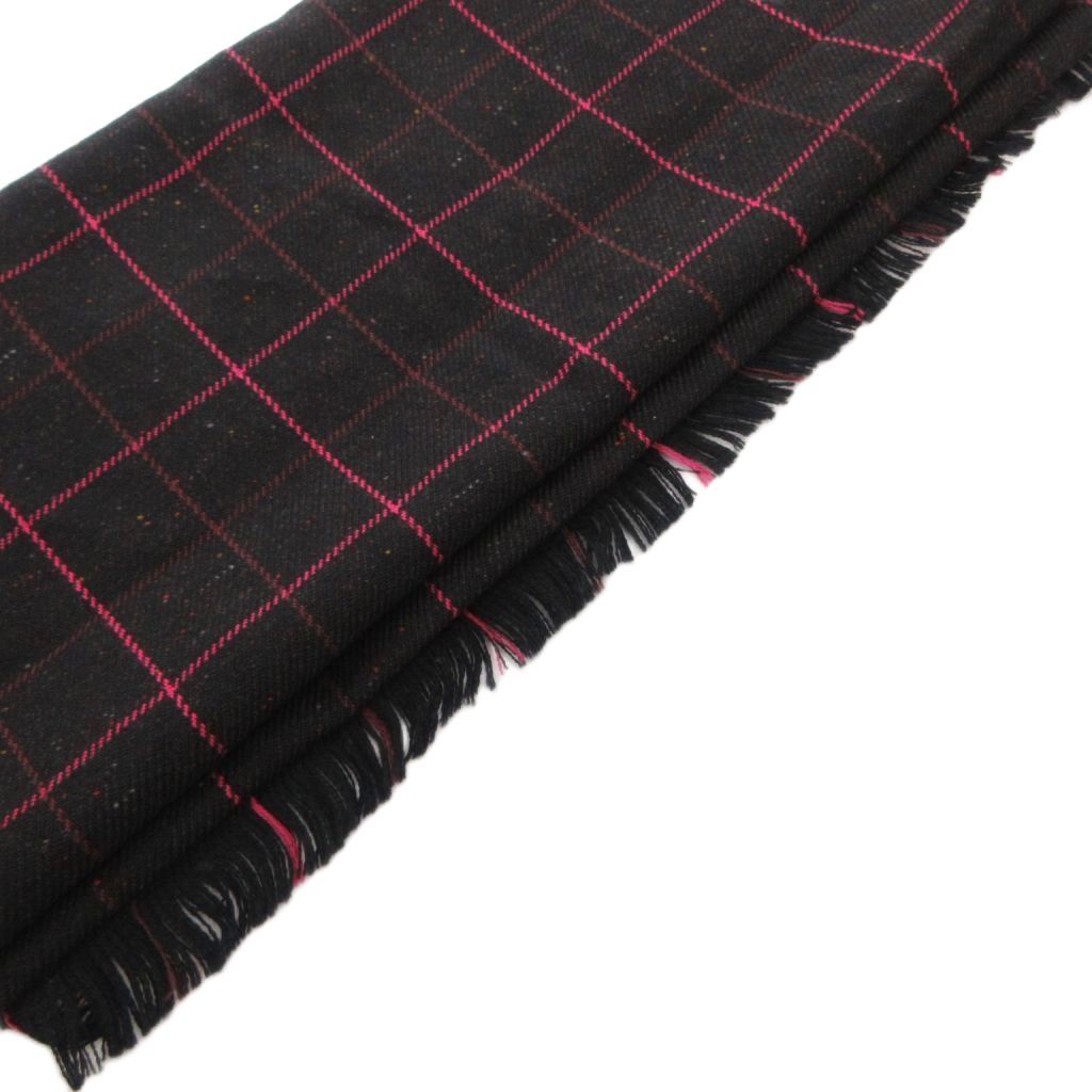 Gucci Scarf Shawl Wool Plaid Fringe Black Pink — view 5