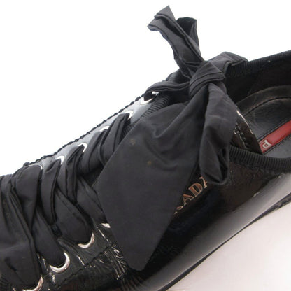 Prada Sport Sneakers Shoes Low Cut Enamel Lace Up Logo 37.5 Black — view 8