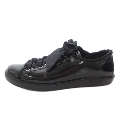 Prada Sport Sneakers Shoes Low Cut Enamel Lace Up Logo 37.5 Black