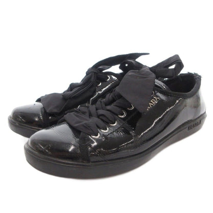 Prada Sport Sneakers Shoes Low Cut Enamel Lace Up Logo 37.5 Black — view 2