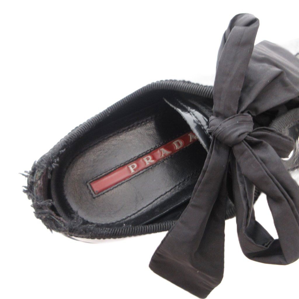 Prada Sport Sneakers Shoes Low Cut Enamel Lace Up Logo 37.5 Black — view 6