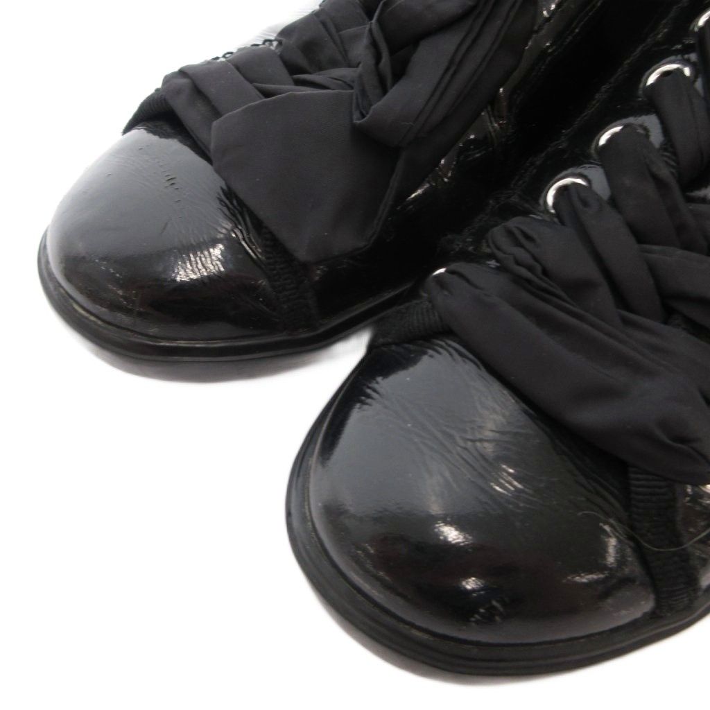 Prada Sport Sneakers Shoes Low Cut Enamel Lace Up Logo 37.5 Black — view 3