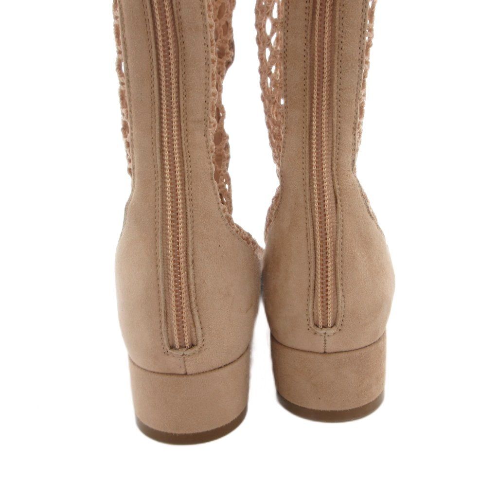 Dior Long Boots Mesh Lace Up Suede 35 Pink Beige NE — view 5