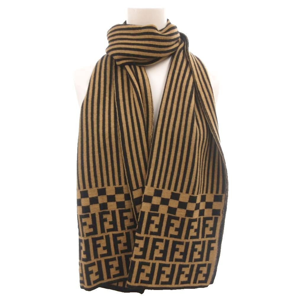 Fendi Shawl Scarf Zucca Pattern Bicolor Beige Black — view 5