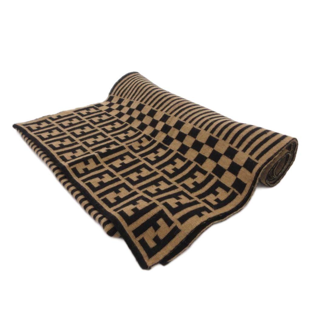 Fendi Shawl Scarf Zucca Pattern Bicolor Beige Black — view 4