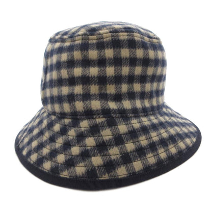Gucci Bucket Hat Wool Silk Blend Plaid Lining Big GG Pattern M Navy Beige — view 3