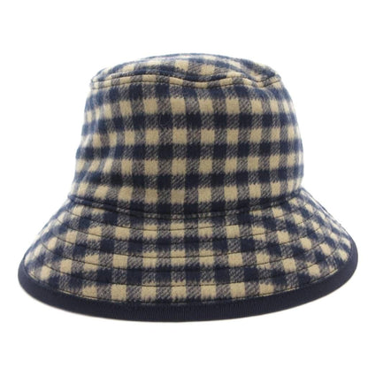 Gucci Bucket Hat Wool Silk Blend Plaid Lining Big GG Pattern M Navy Beige — view 2