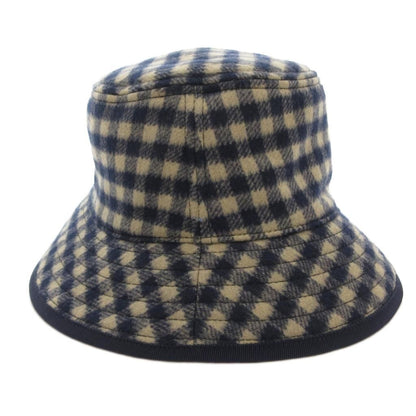 Gucci Bucket Hat Wool Silk Blend Plaid Lining Big GG Pattern M Navy Beige — view 4