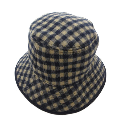 Gucci Bucket Hat Wool Silk Blend Plaid Lining Big GG Pattern M Navy Beige