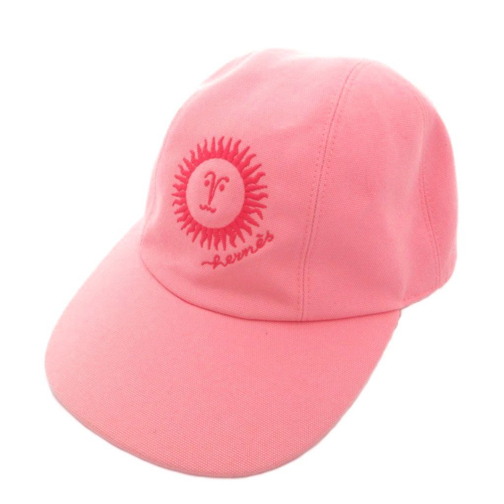 Hermes Davis Sunshine Cap Hat Embroidery Cotton 57 Pink