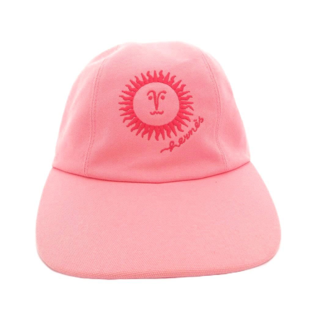 Hermes Davis Sunshine Cap Hat Embroidery Cotton 57 Pink — view 2