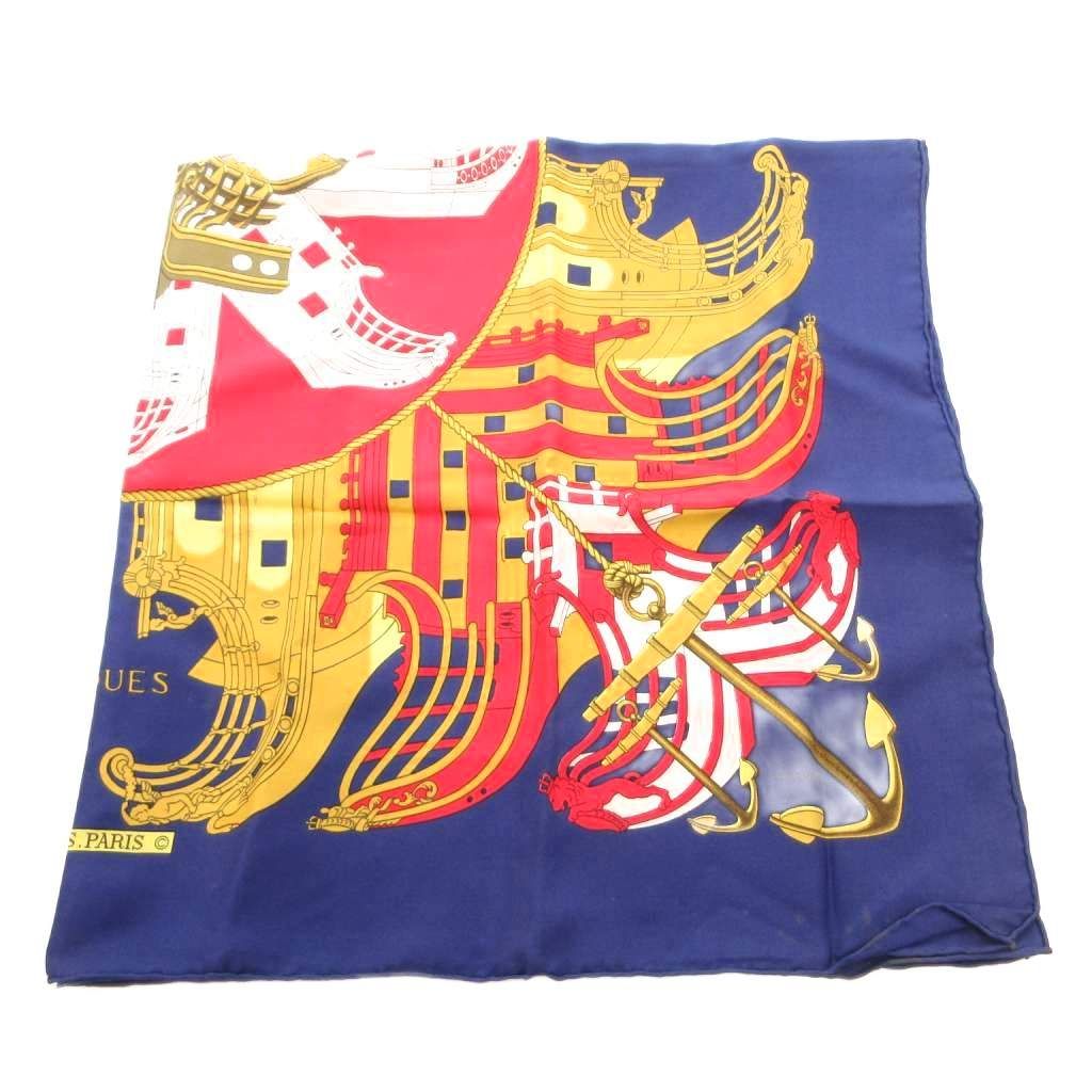 Hermes Proues Scarf Carre 90 Logo All Over Pattern Silk Navy — view 2