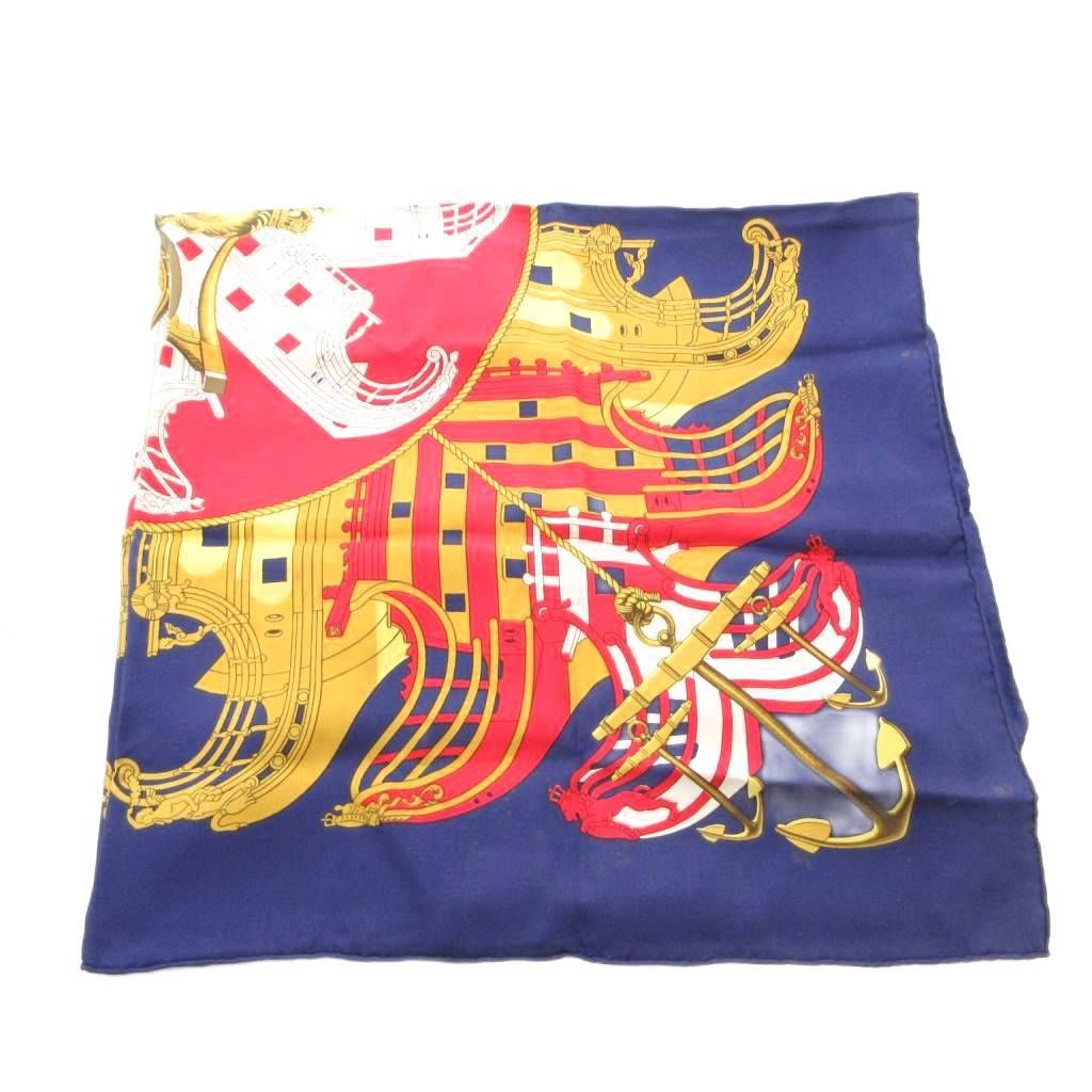 Hermes Proues Scarf Carre 90 Logo All Over Pattern Silk Navy — view 3