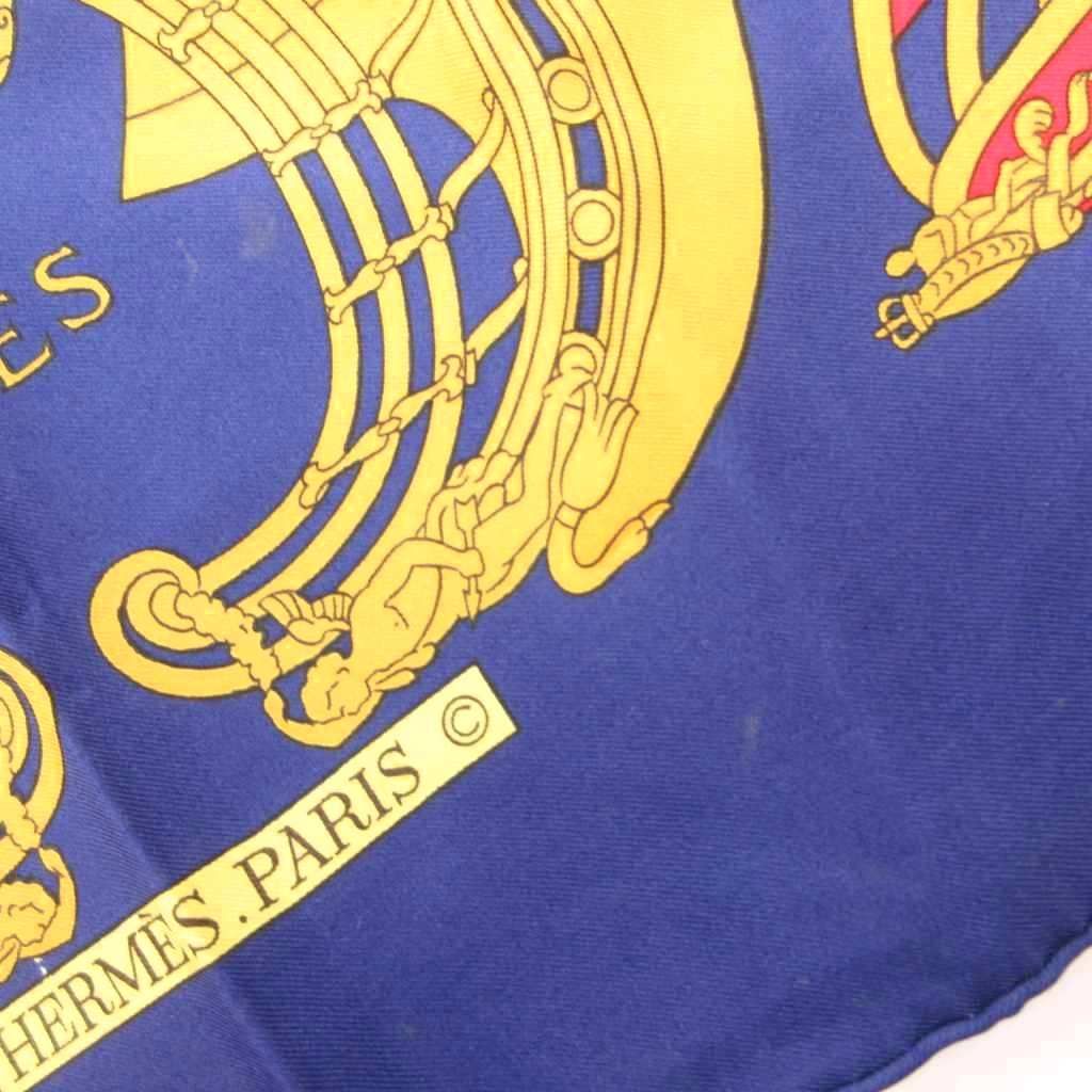 Hermes Proues Scarf Carre 90 Logo All Over Pattern Silk Navy — view 8