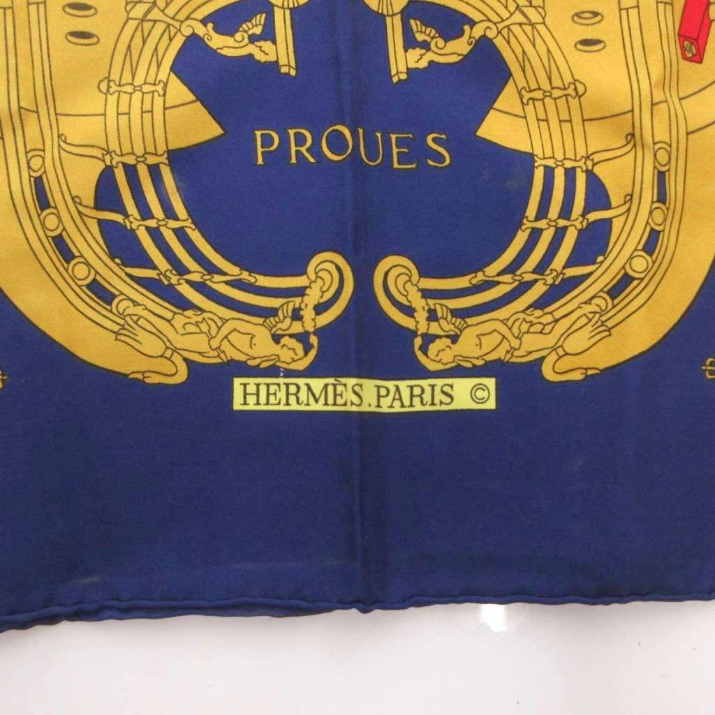 Hermes Proues Scarf Carre 90 Logo All Over Pattern Silk Navy — view 6