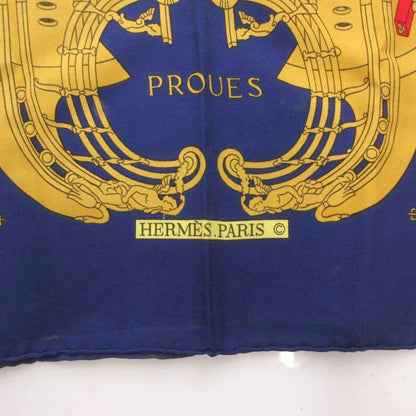 Hermes Proues Scarf Carre 90 Logo All Over Pattern Silk Navy — view 6