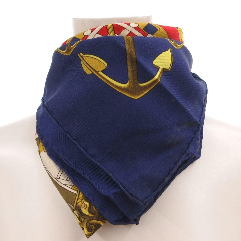Hermes Proues Scarf Carre 90 Logo All Over Pattern Silk Navy — view 5