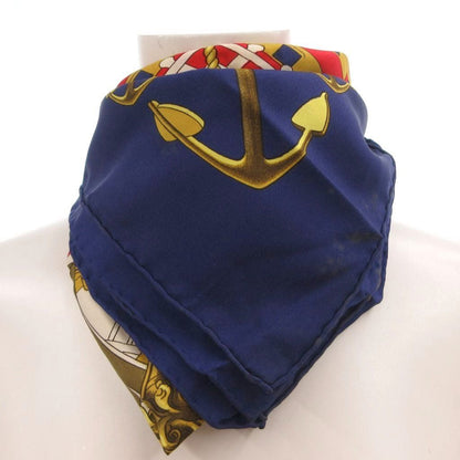 Hermes Proues Scarf Carre 90 Logo All Over Pattern Silk Navy — view 5