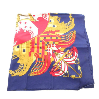 Hermes Proues Scarf Carre 90 Logo All Over Pattern Silk Navy — view 4