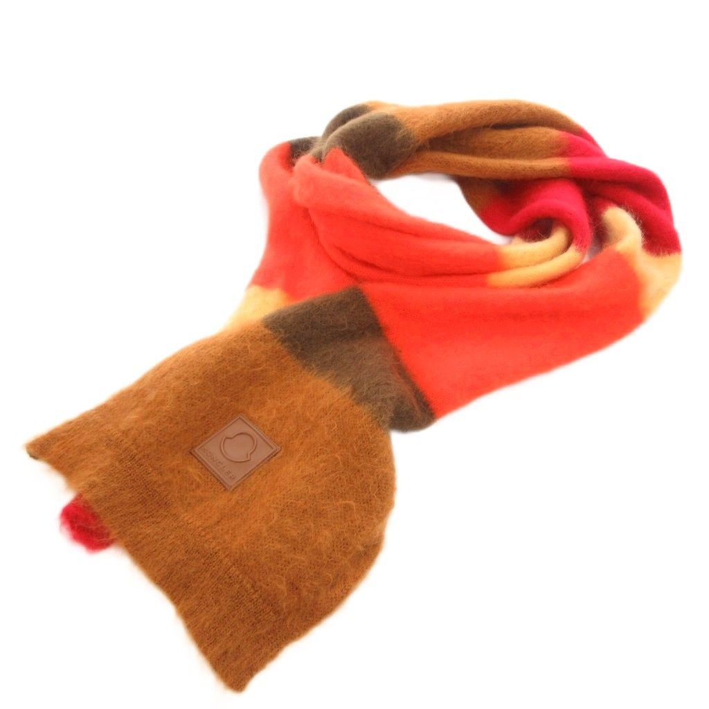 Moncler Sciarpa Scarf Shawl Border Pattern Mohair Wool Logo Multicolor