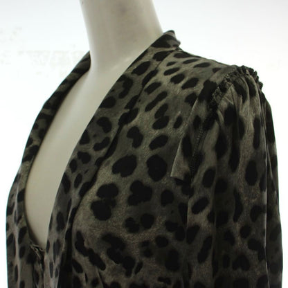 Dolce & Gabbana Shirt Blouse 40 Gray Black Long Sleeve Animal Pattern Bowtie — view 5