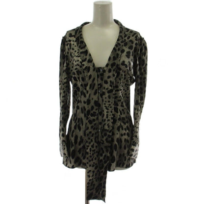 Dolce & Gabbana Shirt Blouse 40 Gray Black Long Sleeve Animal Pattern Bowtie