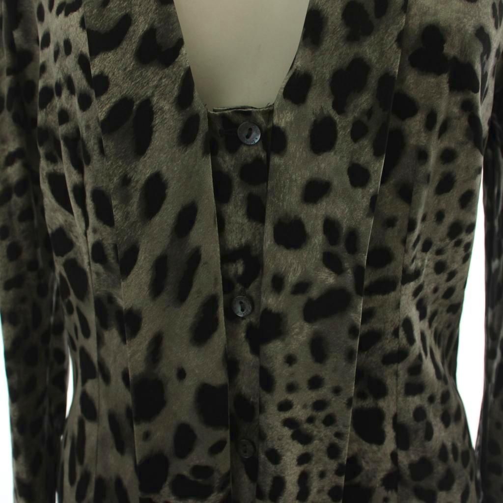 Dolce & Gabbana Shirt Blouse 40 Gray Black Long Sleeve Animal Pattern Bowtie — view 6