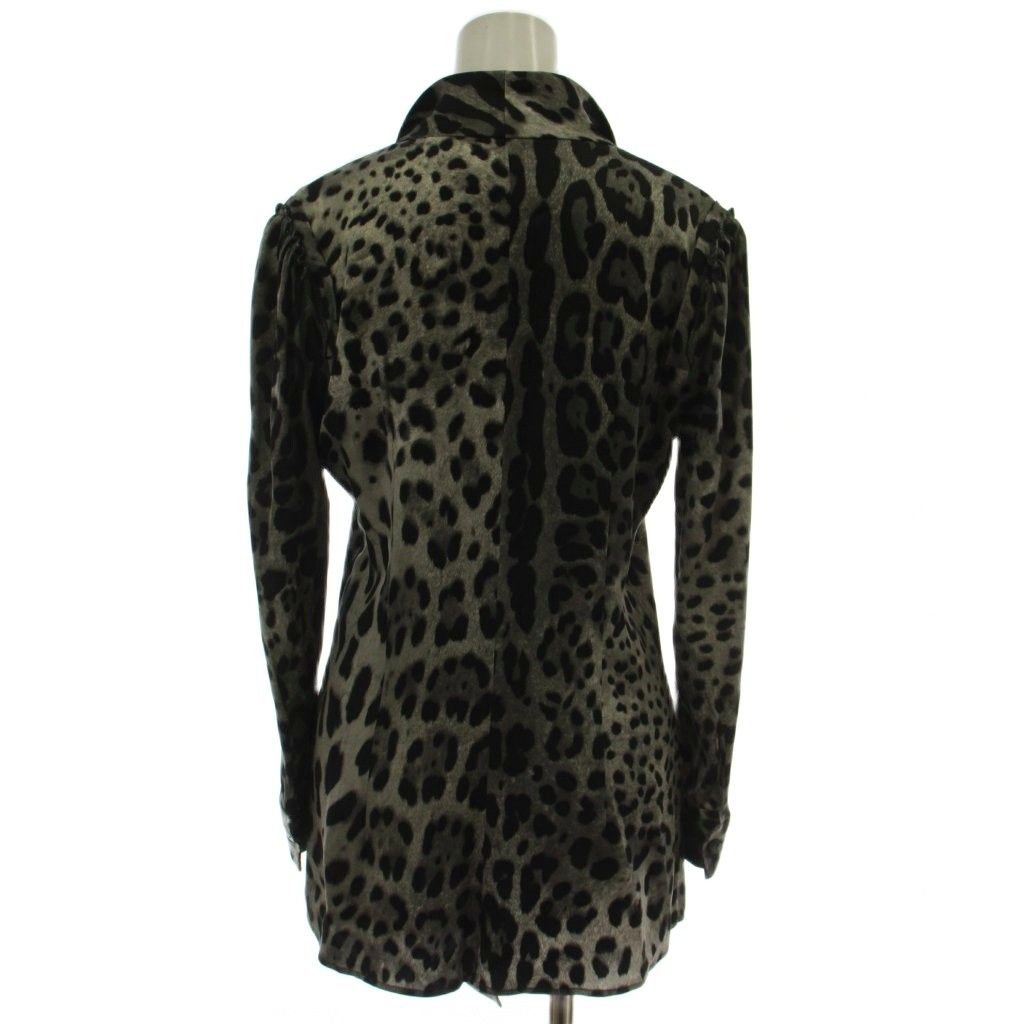 Dolce & Gabbana Shirt Blouse 40 Gray Black Long Sleeve Animal Pattern Bowtie — view 3