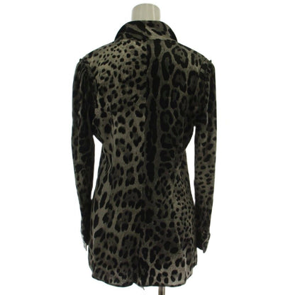 Dolce & Gabbana Shirt Blouse 40 Gray Black Long Sleeve Animal Pattern Bowtie — view 3