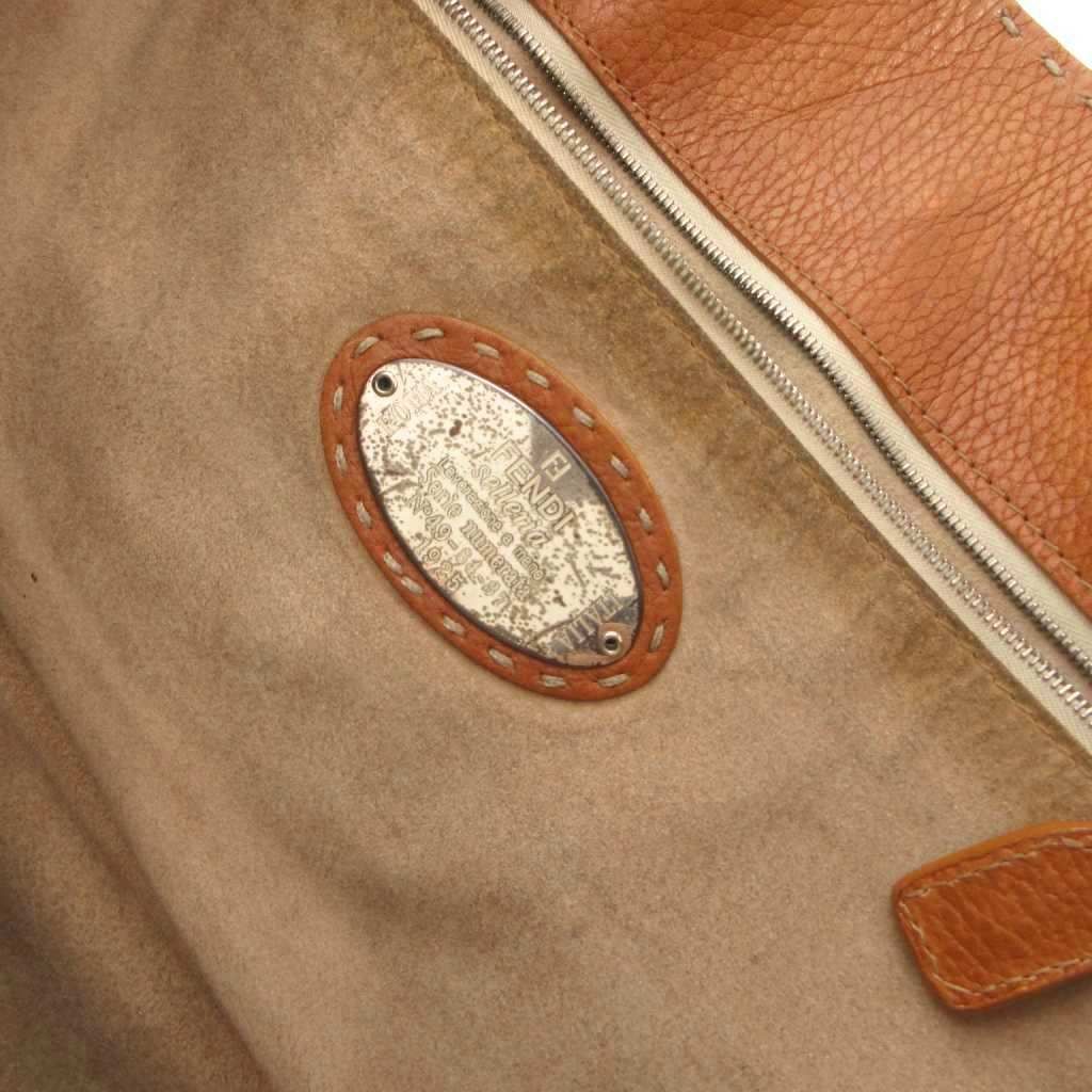 Fendi Selleria Tote Shoulder Leather Plate Logo Brown — view 7