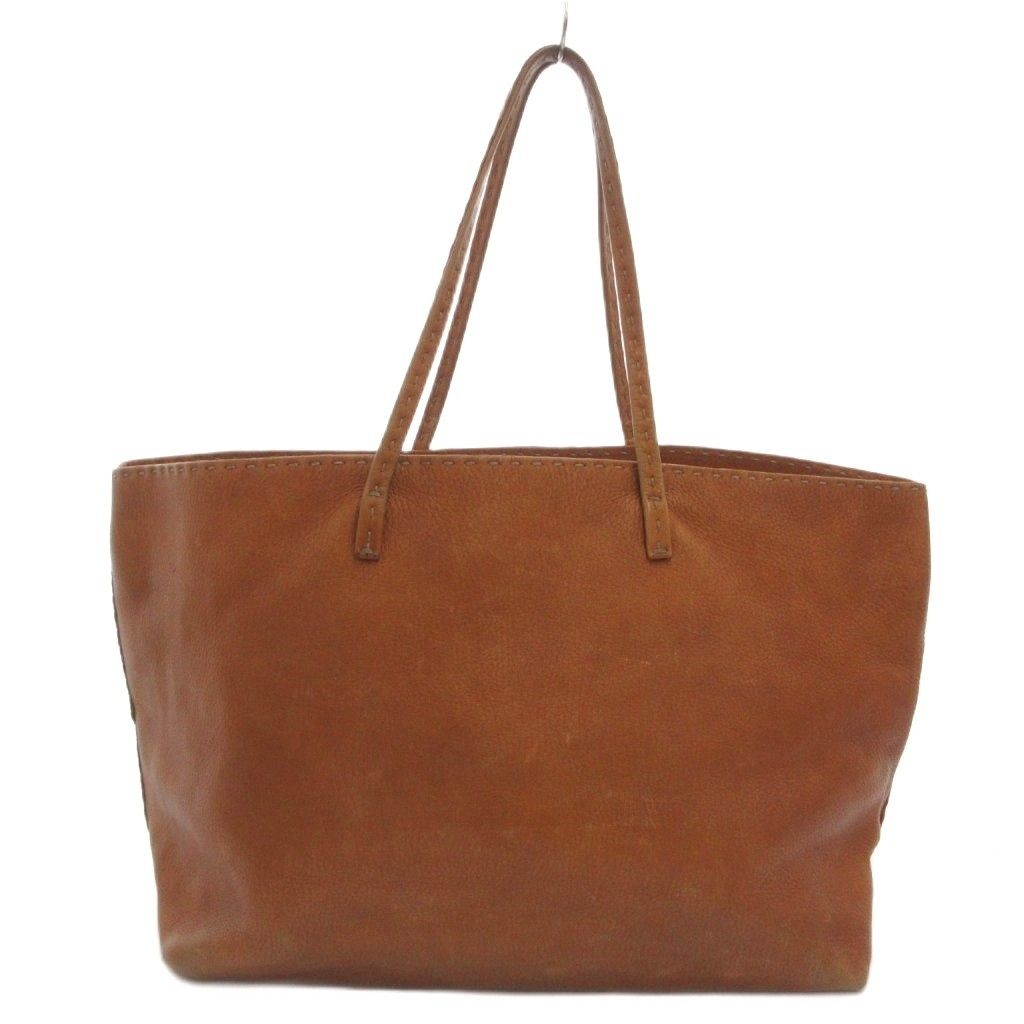 Fendi Selleria Tote Shoulder Leather Plate Logo Brown — view 2
