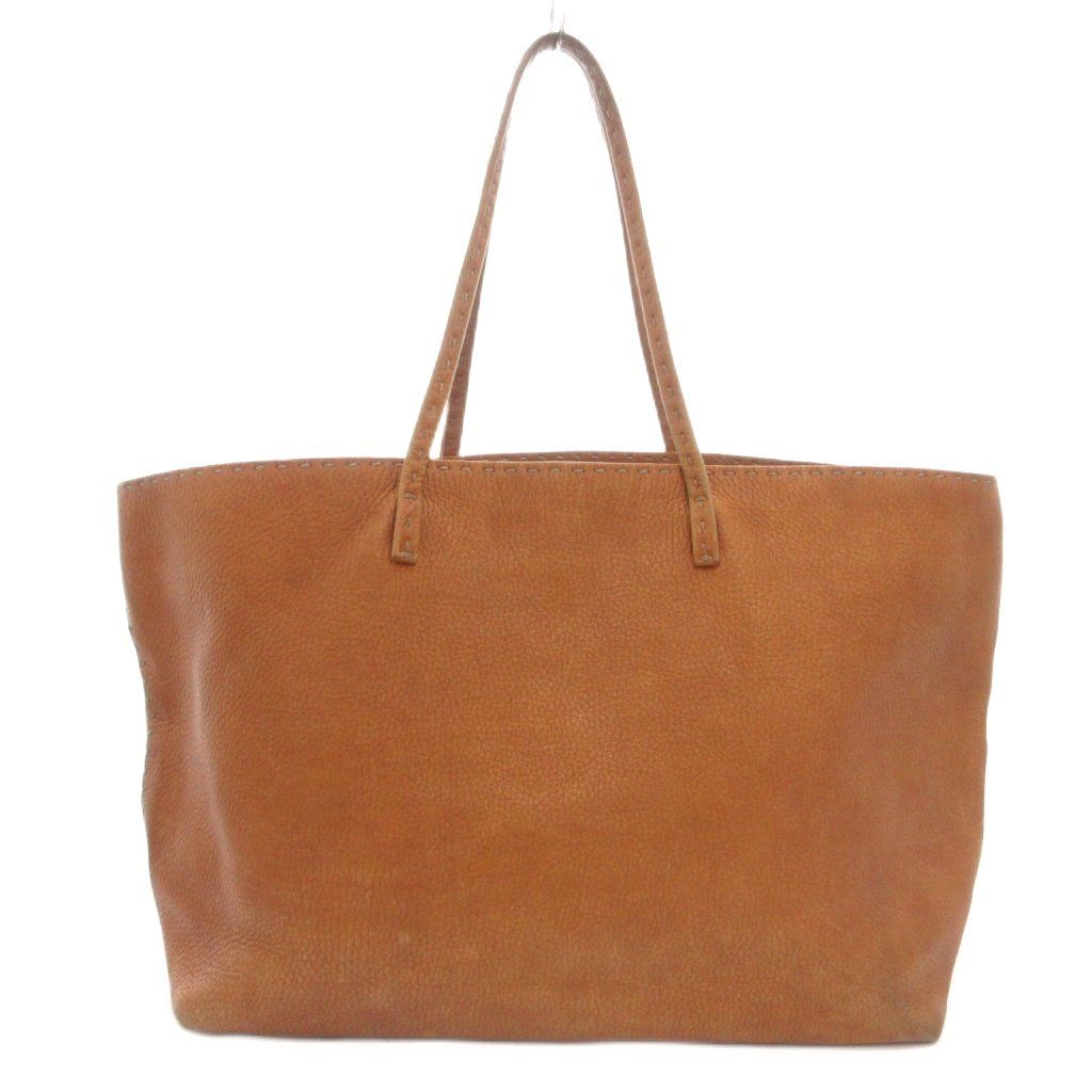 Fendi Selleria Tote Shoulder Leather Plate Logo Brown