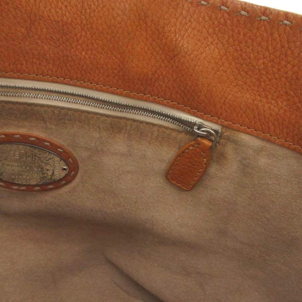 Fendi Selleria Tote Shoulder Leather Plate Logo Brown — view 8