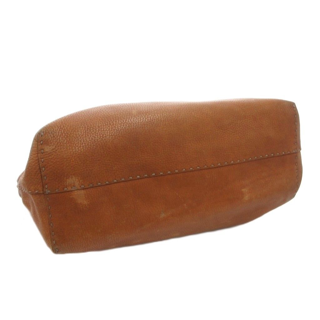 Fendi Selleria Tote Shoulder Leather Plate Logo Brown — view 4