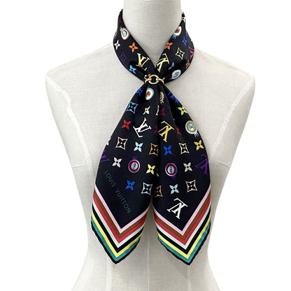 Louis Vuitton Scarf Monogram Silk Carre Denim Noir Black Large — view 4