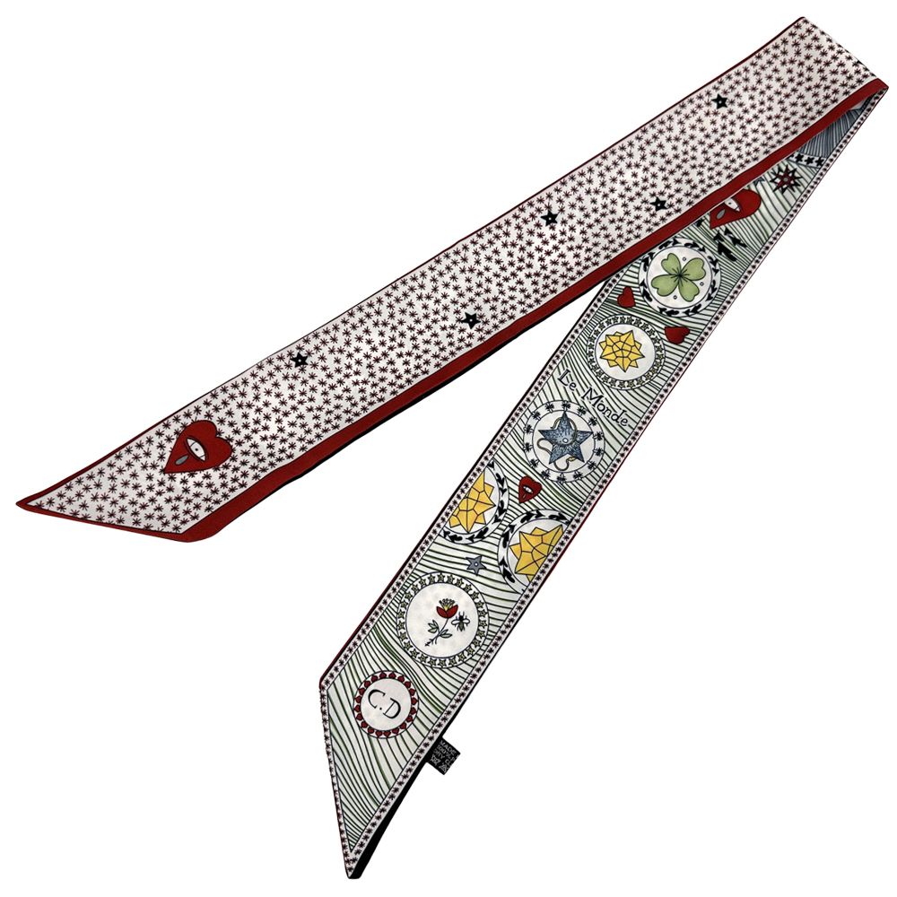 Dior Scarf Mizza Silk Red Multicolor Twill Star Pattern — view 3
